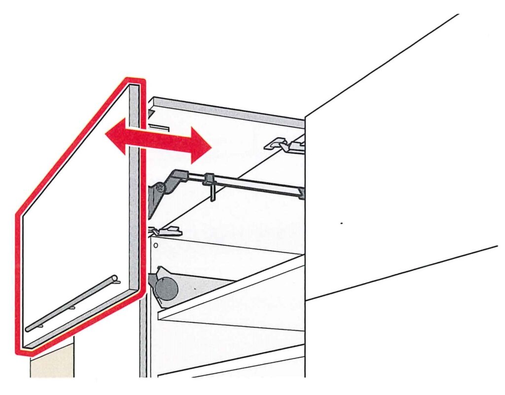 グランドカップボードの上部キャビネット扉の調整方法③（アームの長さ）